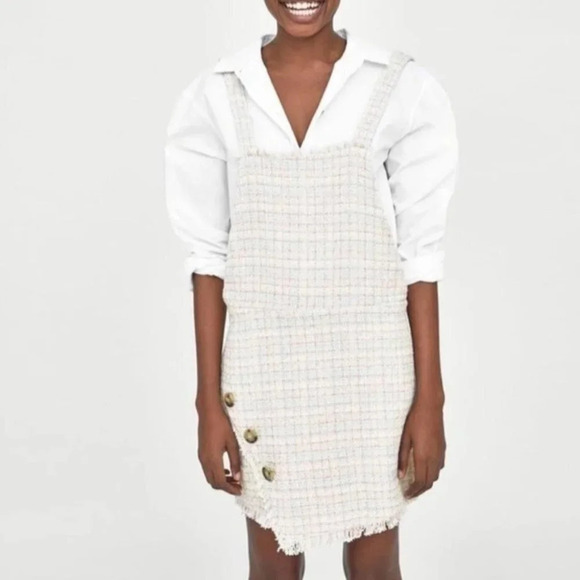 Zara Pastel Tweed Overall  Jumper Mini Dress Bloggers Fav Size Medium - Picture 4 of 11